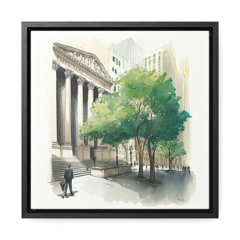 Wall Street Impressions: Framed Watercolor Canvas of the New York Stock Exchange