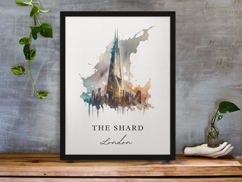 The Shard traditional travel art - UK, London poster, Wedding gift, Birthday present, Custom Text, Personalised Gift