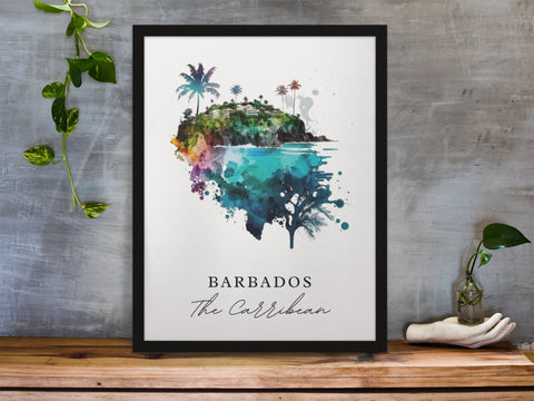 Barbados traditional travel art - Barbados, Carribean poster, Wedding gift, Birthday present, Custom Text, Personalised Gift