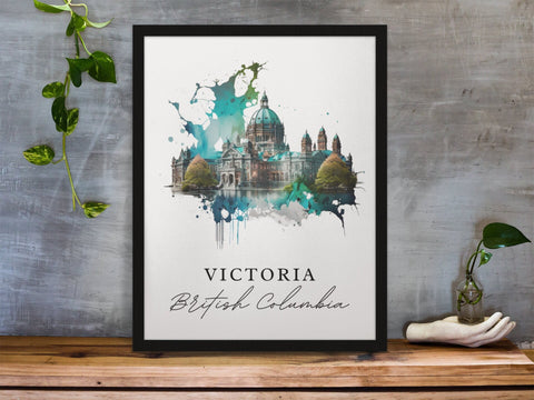 Victoria traditional travel art - British Columbia, Victoria poster, Wedding gift, Birthday present, Custom Text, Personalised Gift