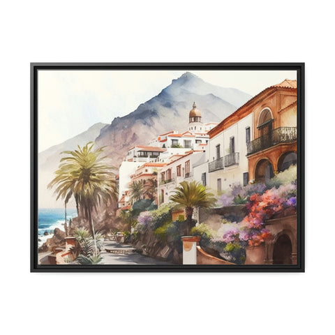 Tenerife Island Wall Art: Framed Watercolor Canvas of Spain's Captivating Island