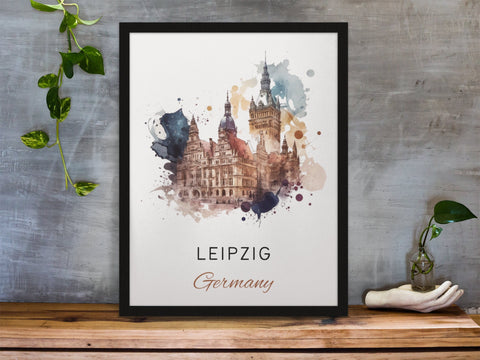 Leizpig traditional travel art - Germany, Leizpig poster, Wedding gift, Birthday present, Custom Text, Personalised Gift