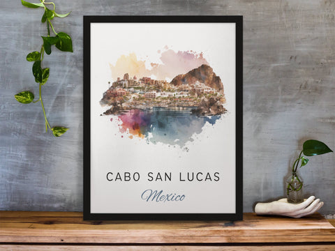 Cabo San Lucas traditional travel art - Mexico, Cabo San Lucas poster, Wedding gift, Birthday present, Custom Text, Personalised Gift
