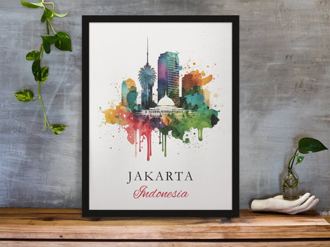 Jakarta traditional travel art - Indonesia, Jakarta poster, Wedding gift, Birthday present, Custom Text, Personalised Gift