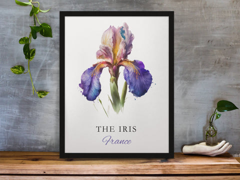 Iris Flower traditional art - Iris Flower, France poster, Wedding gift, Birthday present, Custom Text, Personalised Gift