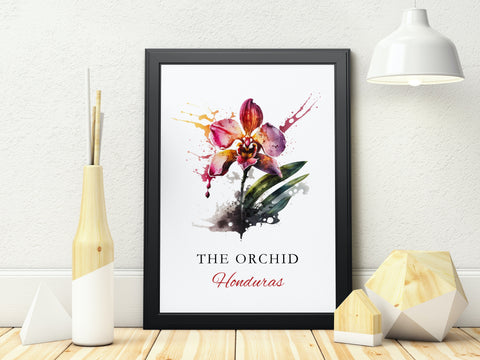 The Orchid Flower art - Honduras Country Flower, The Orchid Flower poster, Wedding gift, Birthday present, Custom Text, Personalised Gift