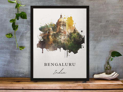 Bengaluru traditional travel art - India, Bengaluru poster, Wedding gift, Birthday present, Custom Text, Personalised Gift