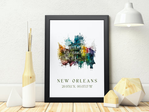 New Orleans traditional travel art - Louisiana, New Orleans poster, Wedding gift, Birthday present, Custom Text, Personalised Gift