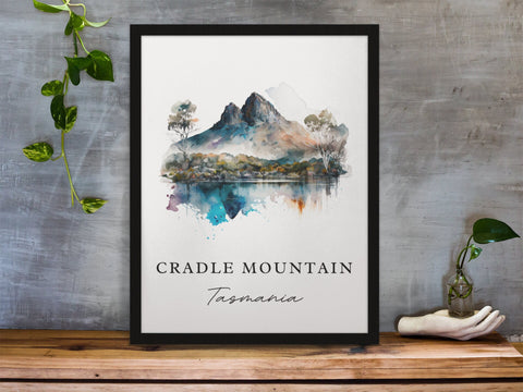 Cradle Mountain traditional travel art - Tasmani, Cradle Mtn poster, Wedding gift, Birthday present, Custom Text, Personalised Gift
