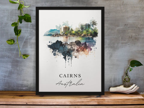 Cairns traditional travel art - Australia, Cairns poster, Wedding gift, Birthday present, Custom Text, Personalised Gift