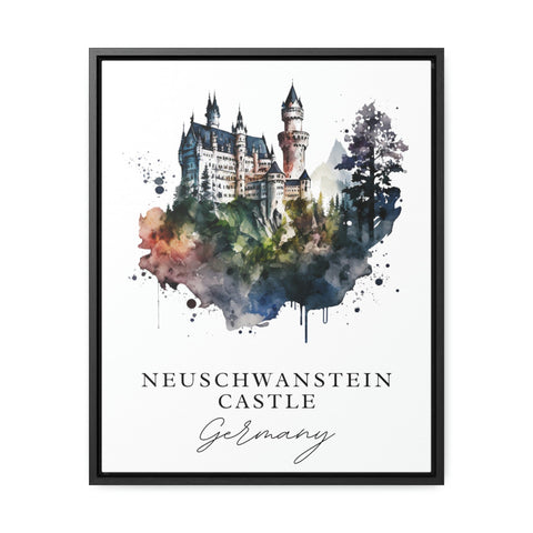 Neuschwanstein Castle traditional travel art - Germany, Schwangau poster, Wedding gift, Birthday present, Custom Text, Personalised Gift