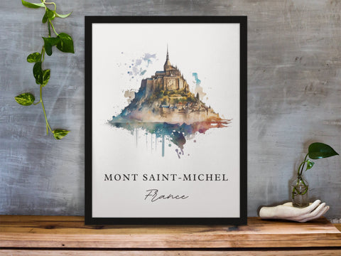 Saint Michel traditional travel art - France, Saint Michel poster, Wedding gift, Birthday present, Custom Text, Personalised Gift