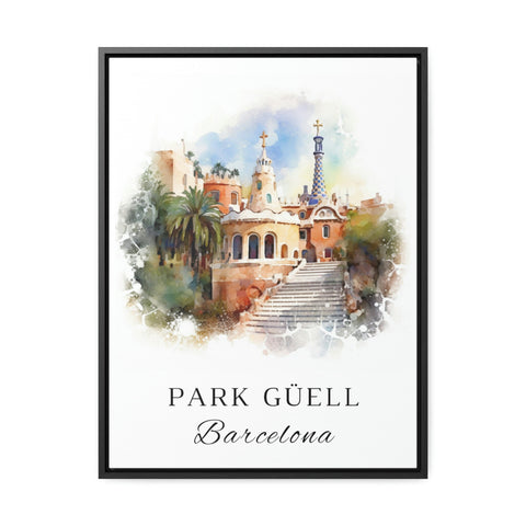 Park Guell traditional travel art - Spain, Barcelona poster, Wedding gift, Birthday present, Custom Text, Personalised Gift