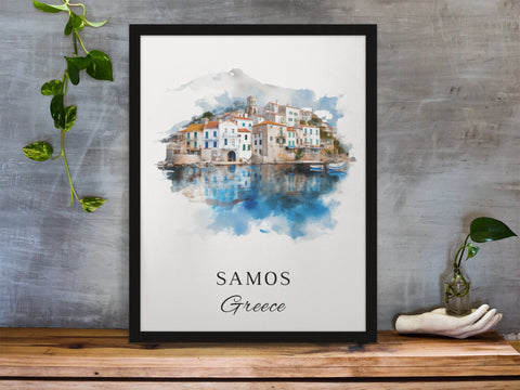 Samos traditional travel art - Greece, Samos poster, Wedding gift, Birthday present, Custom Text, Personalised Gift