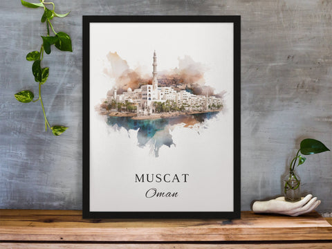 Muscat traditional travel art - Oman, Muscat poster, Wedding gift, Birthday present, Custom Text, Personalised Gift