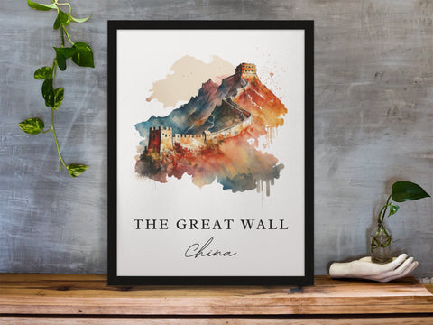 Great Wall of China traditional travel art - China, Wall of China poster, Wedding gift, Birthday present, Custom Text, Personalised Gift