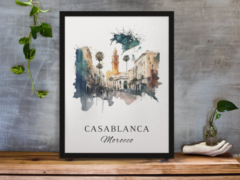 Casablanca traditional travel art - Morocco, Casablanca poster, Wedding gift, Birthday present, Custom Text, Personalised Gift