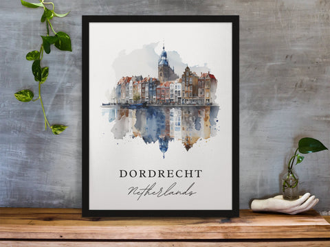 Dordrecht traditional travel art - Netherlands, Dordrecht poster, Wedding gift, Birthday present, Custom Text, Personalised Gift