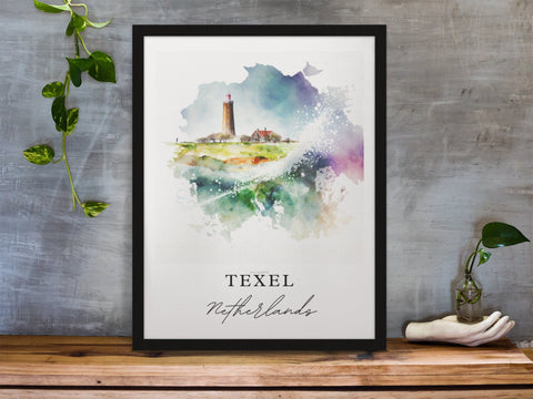Texel traditional travel art - Netherlands, Texel poster, Wedding gift, Birthday present, Custom Text, Personalised Gift