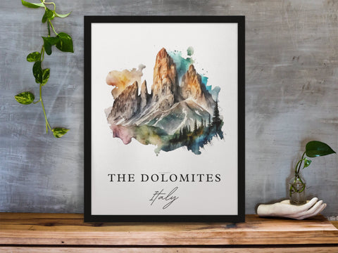 Dolomites traditional travel art - Italy, Dolomites poster, Wedding gift, Birthday present, Custom Text, Personalised Gift
