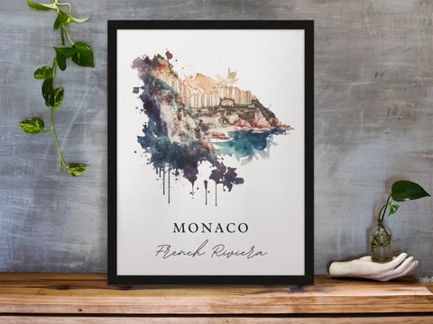 Monaco traditional travel art - France, Monaco poster, Wedding gift, Birthday present, Custom Text, Personalised Gift