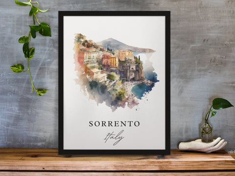 Sorrento traditional travel art - Italy, Sorrento poster, Wedding gift, Birthday present, Custom Text, Personalised Gift