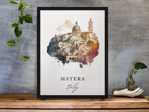 Matera traditional travel art - Italy, Matera poster, Wedding gift, Birthday present, Custom Text, Personalised Gift