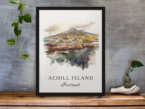 Achill Island traditional travel art - Ireland, Achill Island poster, Wedding gift, Birthday present, Custom Text, Personalised Gift