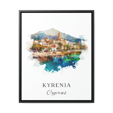 Kyrenia traditional travel art - Greece, Cyprus poster, Wedding gift, Birthday present, Custom Text, Personalised Gift