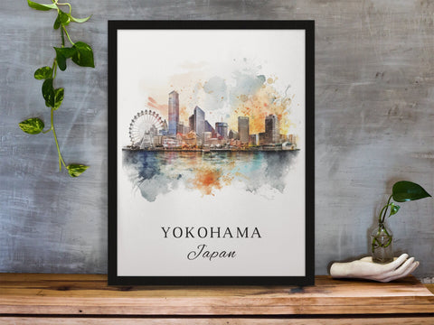Yokohama traditional travel art - Japan, Yokohama poster, Wedding gift, Birthday present, Custom Text, Personalised Gift