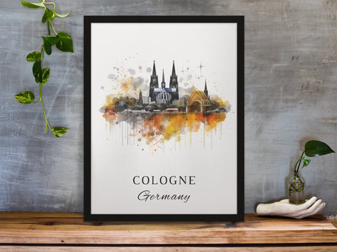 Cologne traditional travel art - Germany, Cologne poster, Wedding gift, Birthday present, Custom Text, Personalised Gift
