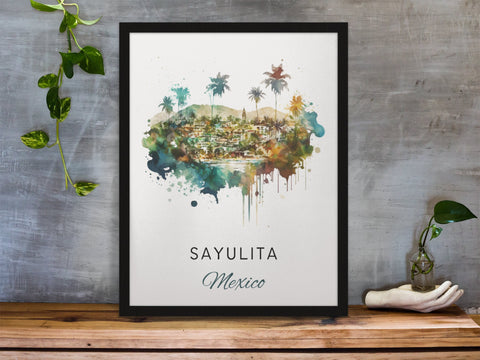 Sayulita traditional travel art - Mexico, Sayulita poster, Wedding gift, Birthday present, Custom Text, Personalised Gift
