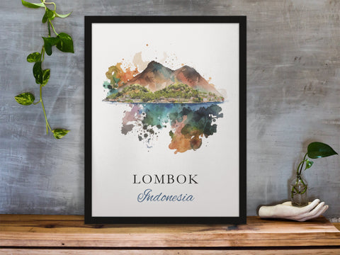 Lombrok traditional travel art - Indonesia, Lombrok poster, Wedding gift, Birthday present, Custom Text, Personalised Gift