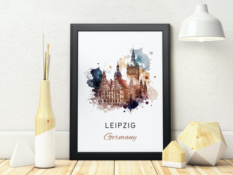 Leizpig traditional travel art - Germany, Leizpig poster, Wedding gift, Birthday present, Custom Text, Personalised Gift