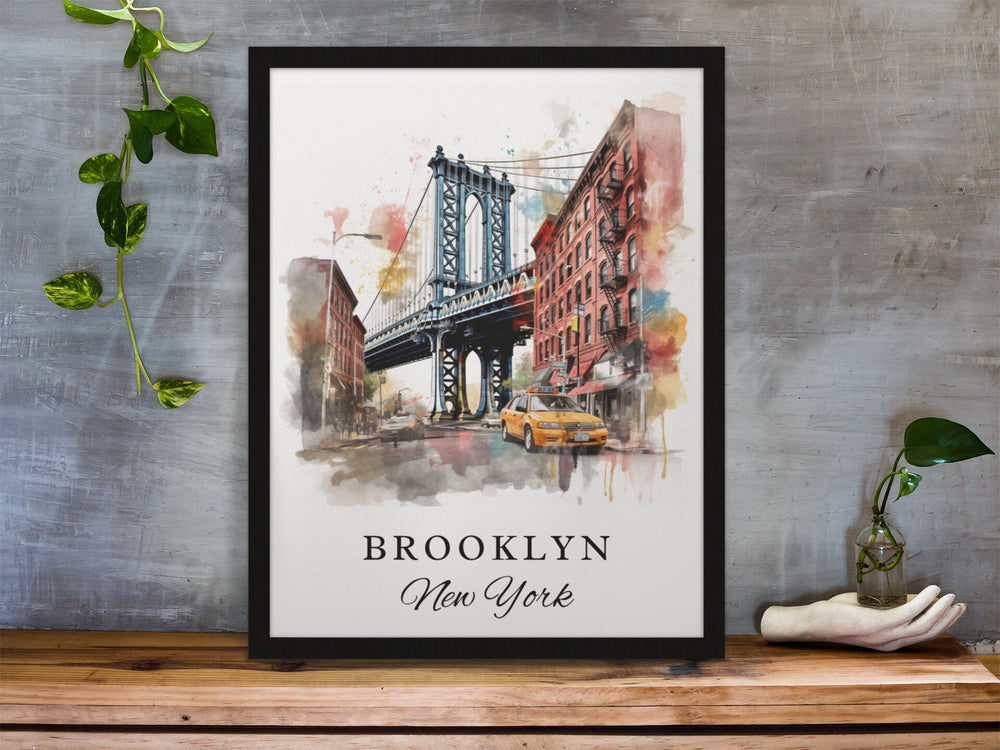 Brooklyn traditional travel art - NYC, Brooklyn poster, Wedding gift, Birthday present, Custom Text, Personalised Gift