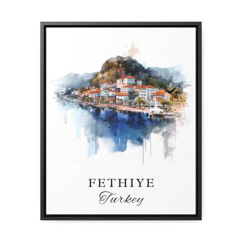Fethiye traditional travel art - Turkey, Fethiye poster, Wedding gift, Birthday present, Custom Text, Personalised Gift