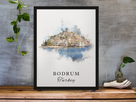 Bodrum traditional travel art - Turkey, Bodrum poster, Wedding gift, Birthday present, Custom Text, Personalised Gift