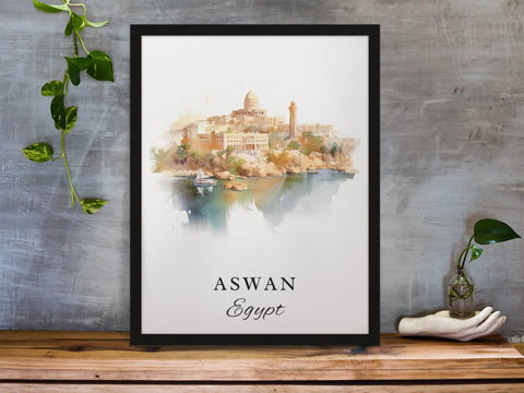Aswan traditional travel art - Egypt, Aswan poster, Wedding gift, Birthday present, Custom Text, Personalised Gift
