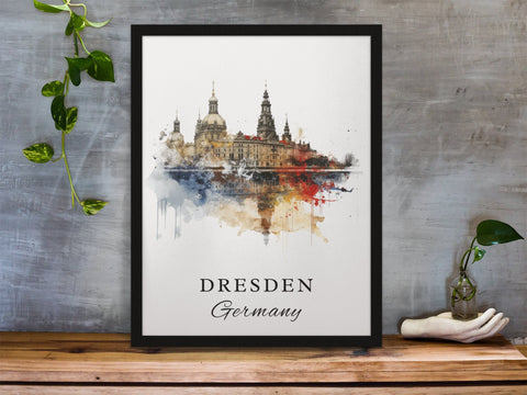 Dresden traditional travel art - Germany, Dresden poster, Wedding gift, Birthday present, Custom Text, Personalised Gift