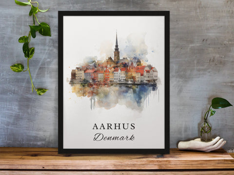 Aarhus traditional travel art - Denmark, Aarhus poster, Wedding gift, Birthday present, Custom Text, Personalised Gift