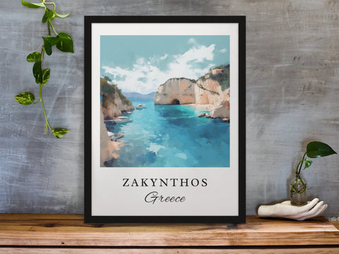 Zakynthos traditional travel art - Greece, Zakynthos poster, Wedding gift, Birthday present, Custom Text, Personalised Gift