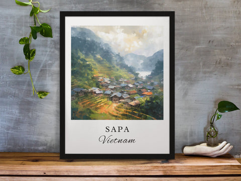 Sapa traditional travel art - Vietnam, Sapa poster, Wedding gift, Birthday present, Custom Text, Personalised Gift
