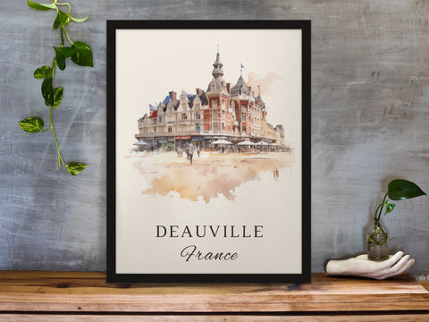 Deauville traditional travel art - France, Deauville poster, Wedding gift, Birthday present, Custom Text, Personalised Gift
