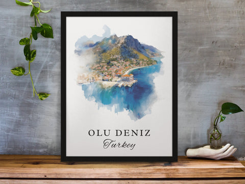 Olu Deniz traditional travel art - Turkey, Olu Deniz poster, Wedding gift, Birthday present, Custom Text, Personalised Gift