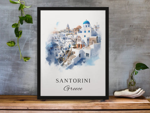 Santorini traditional travel art - Greece, Santorini poster, Wedding gift, Birthday present, Custom Text, Personalised Gift