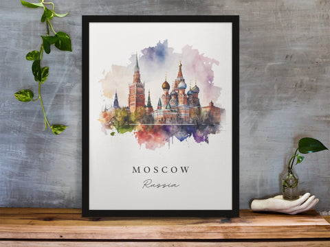 Moscow traditional travel art - Russia, Moscow poster, Wedding gift, Birthday present, Custom Text, Personalised Gift