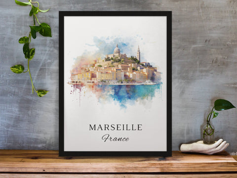 Marseille traditional travel art - France, Marseille poster, Wedding gift, Birthday present, Custom Text, Personalised Gift