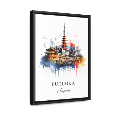 Fukuoka traditional travel art - Japan, Fukuoka poster, Wedding gift, Birthday present, Custom Text, Personalised Gift