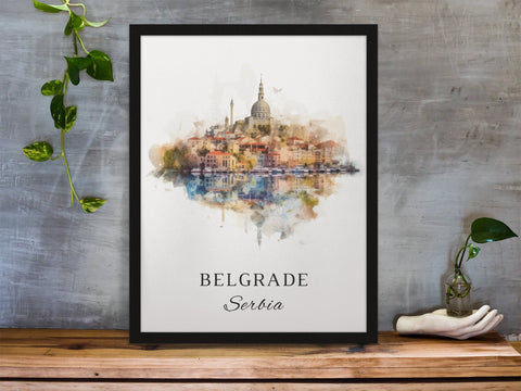 Belgrade traditional travel art - Serbia, Belgrade poster, Wedding gift, Birthday present, Custom Text, Personalised Gift