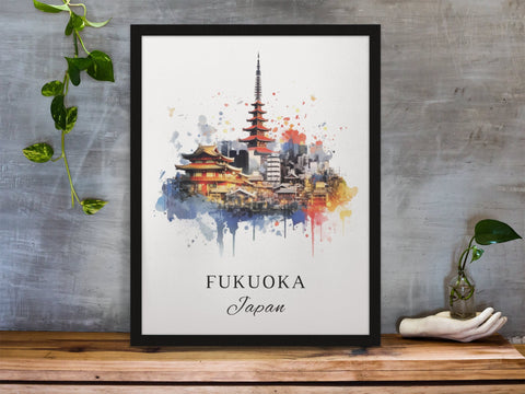 Fukuoka traditional travel art - Japan, Fukuoka poster, Wedding gift, Birthday present, Custom Text, Personalised Gift